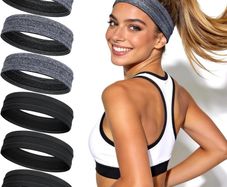 6 Pack Sweat Headbands for Women, Non Slip Workout Headbands with Silicone Grip, Moisture Wicking Athletic Headband for Running, Yoga, Gym, Hiking, Gardening & Daily Activities