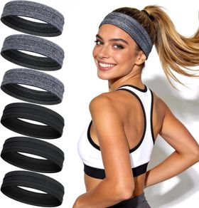 6 Pack Sweat Headbands for Women, Non Slip Workout Headbands with Silicone Grip, Moisture Wicking Athletic Headband for Running, Yoga, Gym, Hiking, Gardening & Daily Activities