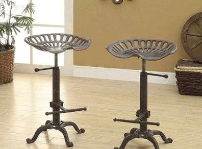 2 x NEW Cast Iron Tractor Style Kitchen Bar Stools Vintage Style