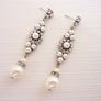 Pearl Crystal Drop Dangle Silver Earrings Image 2