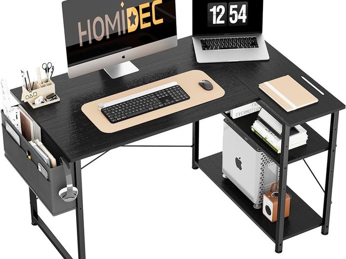 SPRING SALE |  L Shaped Desk 100CM Computer Desk Study Office Desk Gaming Desk Writing Table With Bookshelf Reversible Corner Desk For Home Office Studio Workstation