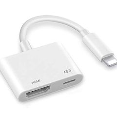 HDMI Adapter for iPhone, 1080P Digital AV Adapter for iPhone, Video & Audio Sync Screen TV Cable HDMI Connector to TV/HDTV/Monitor/Projector Compatible with All iOS-White (Power Supply Needed)