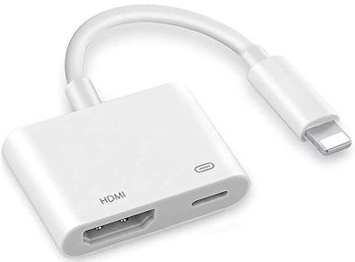 HDMI Adapter for iPhone, 1080P Digital AV Adapter for iPhone, Video & Audio Sync Screen TV Cable HDMI Connector to TV/HDTV/Monitor/Projector Compatible with All iOS-White (Power Supply Needed)