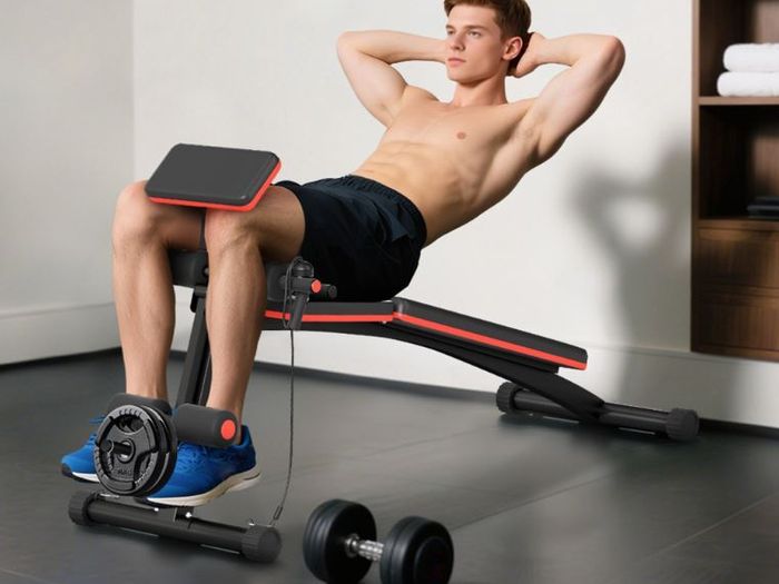 Foldable Weight Bench with Resistance Ropes, Adjustable Dumbbell Bench Sit Up Ab Bench for Multiuse Workout