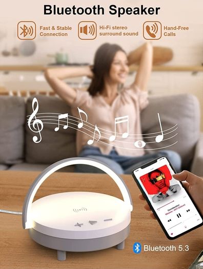 Lamps with Wireless Charger, Touch Lamp Bedside with Bluetooth Speaker, LED Night Light Dimmable Table Lamp for Bedroom Living Room as Phone Holder, Gift for Men Women Home Decor