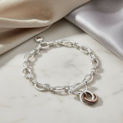 Mixed Metal Modern Twist Circles T bar Bracelet