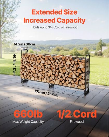 2.4m Firewood Rack with Waterproof Cover