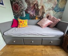 HEMNES Day-bed w 3 drawers, 2 mattresses, grey, Afjall medium firm, 80x200 cm