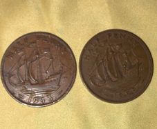 1943 & 1959 Great Britain Pre-Decimal Half Penny Coins