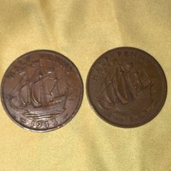 1943 & 1959 Great Britain Pre-Decimal Half Penny Coins