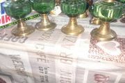 4 Beautiful Old Green Glass Oil Lamps, Postage Available