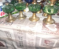 4 Beautiful Old Green Glass Oil Lamps, Postage Available