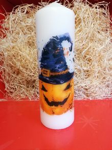 Large brand new decorative halloween candle pumpkin in witch hat image