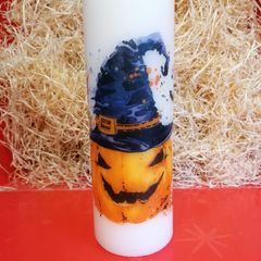 Large brand new decorative halloween candle pumpkin in witch hat image