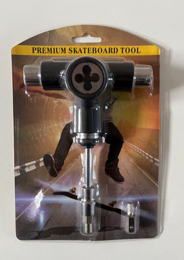 Multifunctional Skateboard T-tool with ratchet, bearing remover and axle rethreader