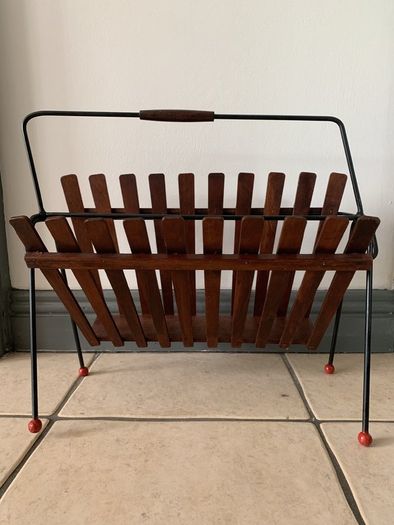 Atomic Teak & Metal Wire Magazine Rack