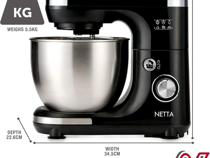 Stand Mixer 600W Tilt Head Food Mixer - Including Dough Hook, Whisk and Beater - 7 Different Speed Settings, 5L Stainless Steel Mixing Bowl - Includes Splash Guard