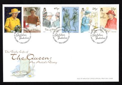 2001 Isle of Man Queen's Golden Jubilee The Daily Life of The Queen An Artist Diary Commemorative Stamps First Day Cover (FDC)