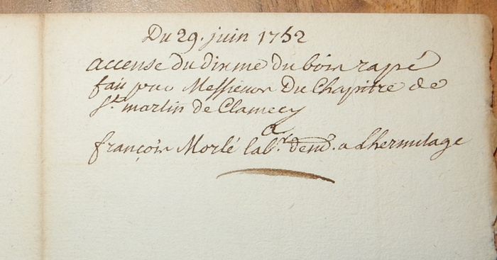 1752 Notarial Agreement: Tithe Lease of Clamecy Bail d'Accense.Signed Antique Document