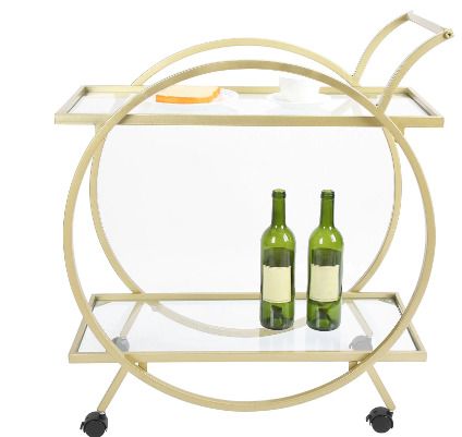 BRAND NEW Drinks Trolley, Stylish Metal Serving Cart with 2 Glass Shelves on Wheels, for Cocktails, Spirits, Wine & Beverages