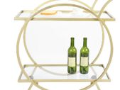 BRAND NEW Drinks Trolley, Stylish Metal Serving Cart with 2 Glass Shelves on Wheels, for Cocktails, Spirits, Wine & Beverages