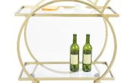 BRAND NEW Drinks Trolley, Stylish Metal Serving Cart with 2 Glass Shelves on Wheels, for Cocktails, Spirits, Wine &amp; Beverages