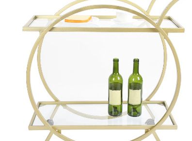 BRAND NEW Drinks Trolley, Stylish Metal Serving Cart with 2 Glass Shelves on Wheels, for Cocktails, Spirits, Wine & Beverages