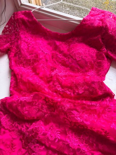 Stunning Fuchsia Pink Floral Lace Occasion Dress | Open Back Detail