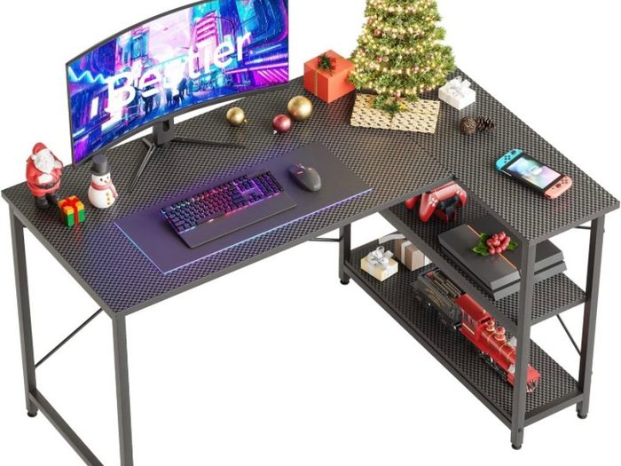 L Shaped Desk Small Corner Desk with Shelves 120CM Reversible Computer Desk Writing Table with Bookshelf for Home Office Small Space LOTS OF COLOURS AVAILABLE, SEE PHOTOS (FREE POSTAGE)