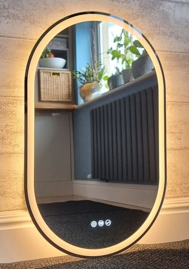 LED Bathroom Mirror 50x80cm Bluetooth Antifog 3 Color Temperature Black Frame Trim Bright Light ON/OFF Touch Swich Makeup Cosmetic