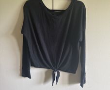 Women's Chic Black Tops Bundle - A&F Tie-Front & Styled Ribbed Knit (Size M)