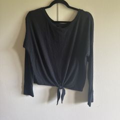 Women's Chic Black Tops Bundle - A&F Tie-Front & Styled Ribbed Knit (Size M)