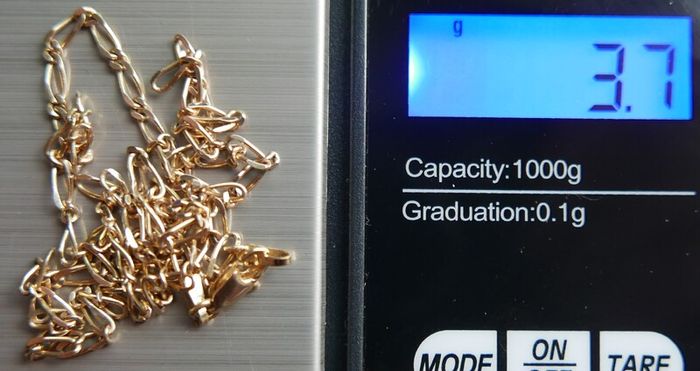 Vintage Solid 9Ct Yellow Gold 375 Figaro Necklace Chain ,  length 16" - 3,7g