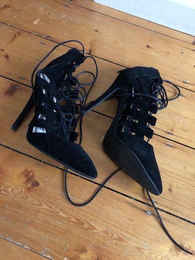 Black suede high heels lace up
