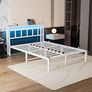 Double Bed Frame with Storage Headboard,4ft6 Bed Frame Double Bed Base with Charging Station and LED Lights,Metal Platform Double Bed 135x190,Mattress Base No Box Spring Needed,No Noise,White Image 5