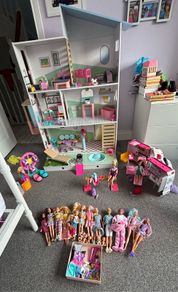 Barbie dream house, ambulance, 15+ dolls and accessories
