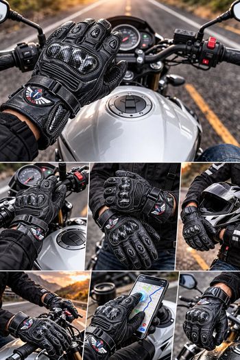 Premium Black Leather Motorcycle Riding Gloves