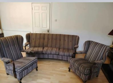 Vintage 3-Piece Suite (Sofa & 2 Wingback Armchairs)