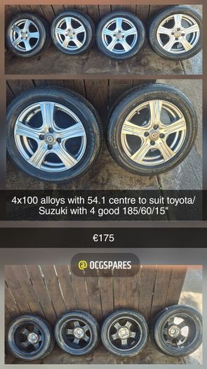 Sets & Singles of 4x100 alloys, wheels 14" 15" 16" to 17" From 50e to Suit Toyota Hyundai Kia Suzuki @ OCG Spares