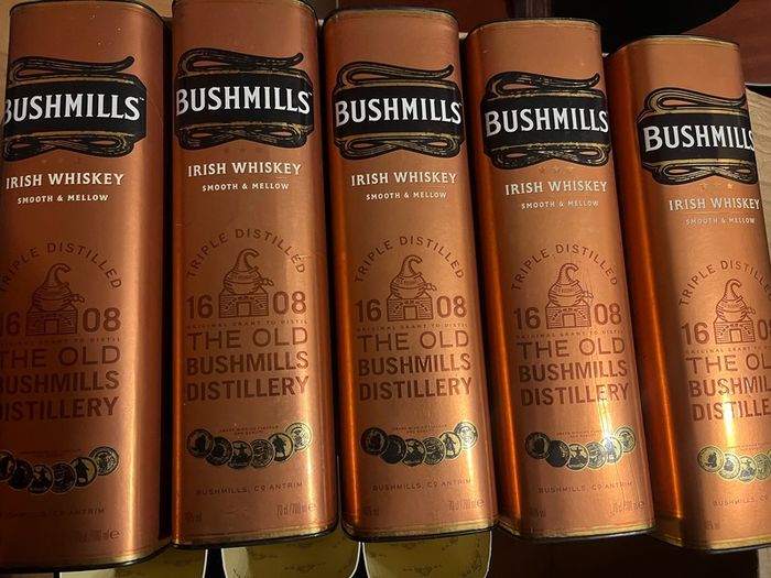 Bushmills Black Bush Irish whiskey tube  Jack Daniels whiskey box tube tin
