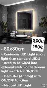 LED Bathroom Mirror Fog Free 80cm Bright Light