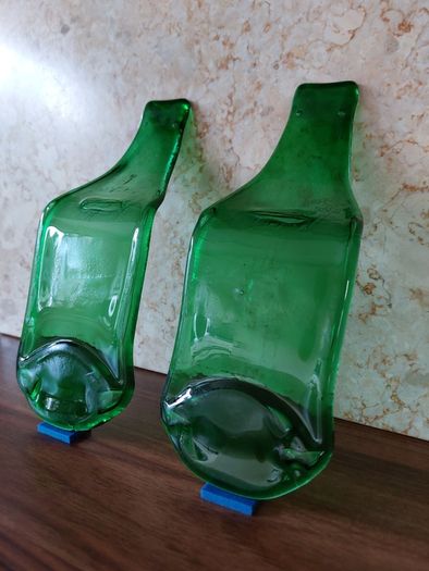 Upcycled Handmade Fused Green Glass Beer Bottles