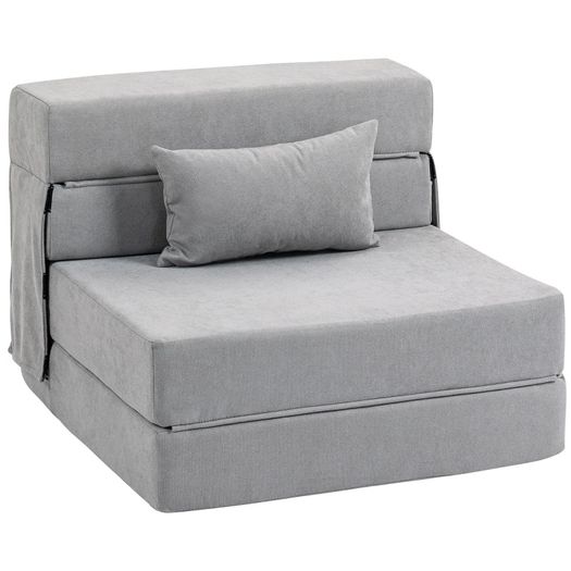 Floor sofa, upholstered couch, convertible to mattress, foam, cushion, Light Gray