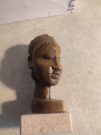 Head Sculpture African Tribal Carved  Wood ON MARBLE PLINTH.