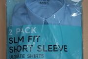 M&amp;S 2 pack slim fit short sleeve blue  shirts