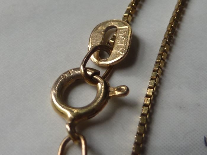 14ct Gold Mother of Pearl Pendant and 9ct Gold Chain Necklace. Chinese Character Design.