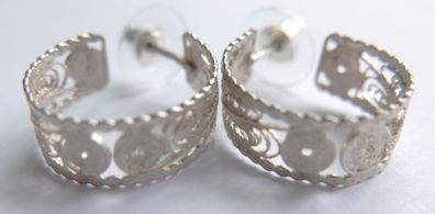 Vintage Sterling Silver Filigree Hoop Earrings
