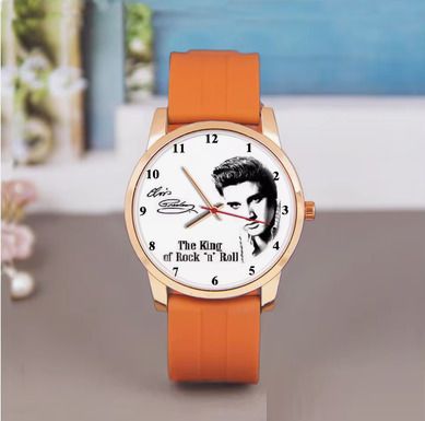 Elvis Presley themed wristwatch with orange strap