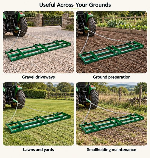 8 ft Tow Behind Drag Harrow for ATV Tractor and Driveway Levelling