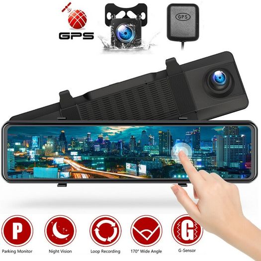 4K GPS Mirror Car Dash Cam 12" Touch Screen Dual Front and Rear Camera Wifi
